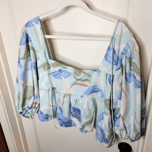 Abercrombie & Fitch A&F Puff Sleeve Crop Top, Blue/White, size XL - Picture 8 of 8